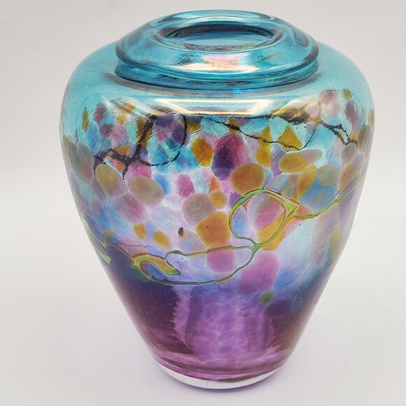 Robert Held Signed Vintage Art Glass Vase Purple Blue 4.5" High - Picture 4 of 15